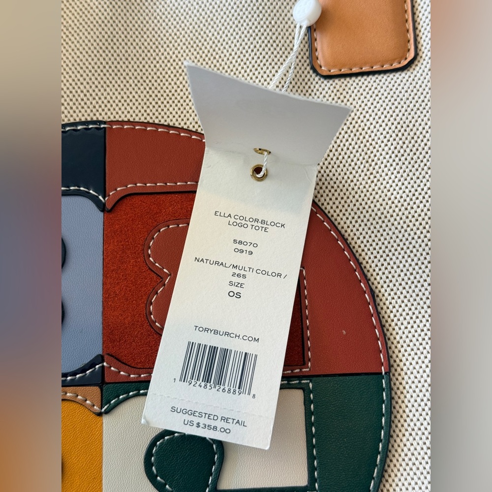 New ! Tory Burch Ella Tote Bag Multi-COLOR Beige Large 17X13" canvas - Picture 9 of 9
